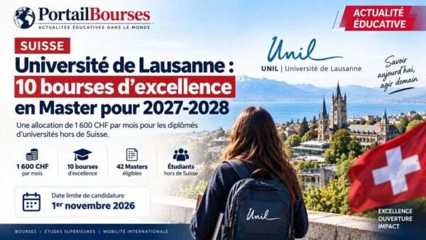 Suisse l’Université de Lausanne ouvre 10 bourses d’excellence de 1 600 CHF par mois