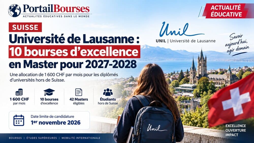 Suisse l’Université de Lausanne ouvre 10 bourses d’excellence de 1 600 CHF par mois